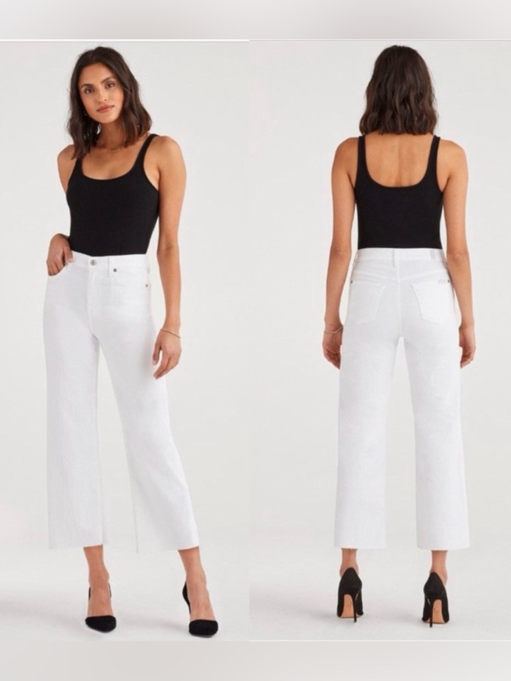 7 FOR ALL MANKIND 7FAM Alexa Cropped Raw Edge Denim Jeans in White Size 30